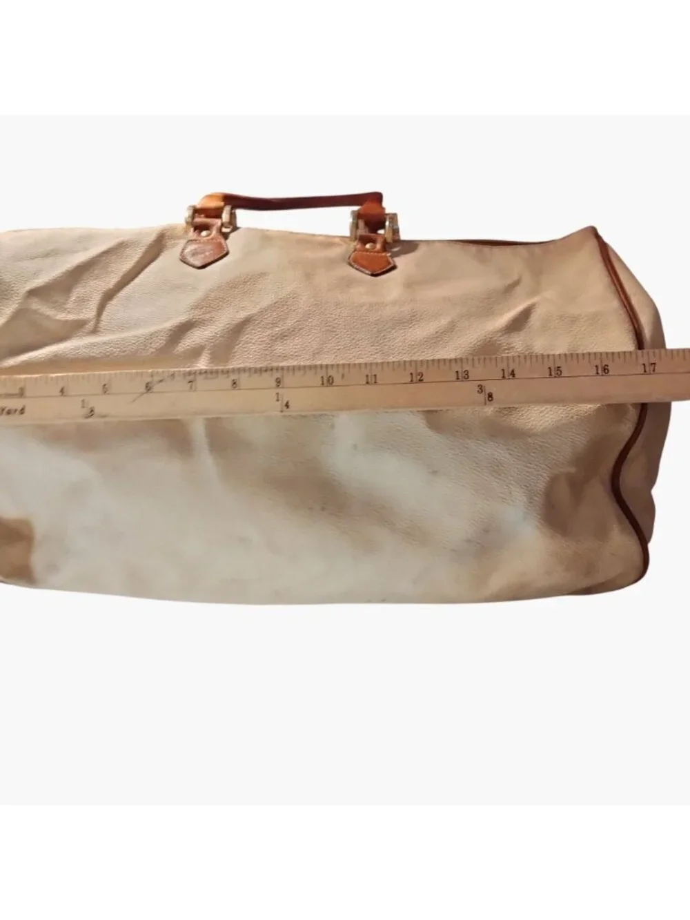 Fedra Milano Beige Leather Tote Bag Brown Handles Italy 1970s Vintage Shabby Dis - Picture 12 of 16